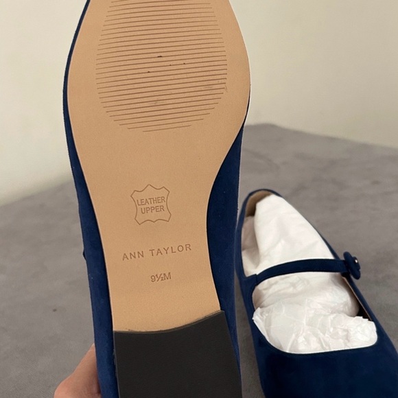 Ann Taylor Navy Blue Suede Mary Jane Buckle Pointy Toe Flats Size 9.5 - Picture 4 of 6